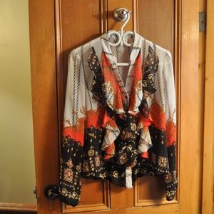 Joseph Ribkoff Chain Link Print Blouse Ruffles